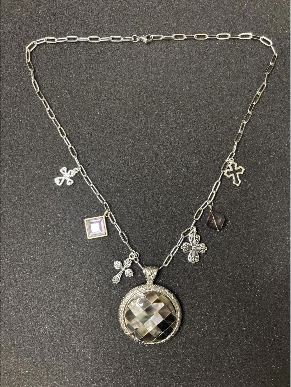 Handmade Cross Necklace 18in Paperclip Chain Chunky Junk Mult Charms Mixed Metal